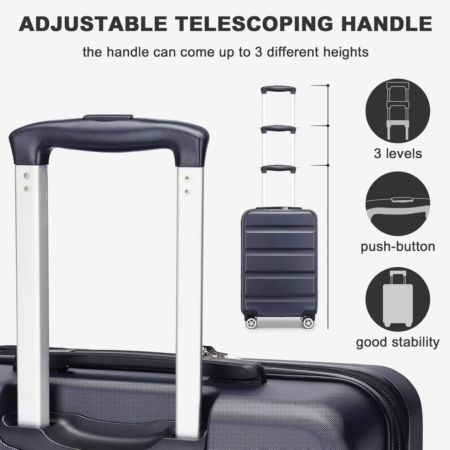 Kono Carry On Luggage 22x14x9 Airline Approved Lightweight Small Travel Suitcase with Spinner Wheels Hard Shell TSA Carry-On Navy