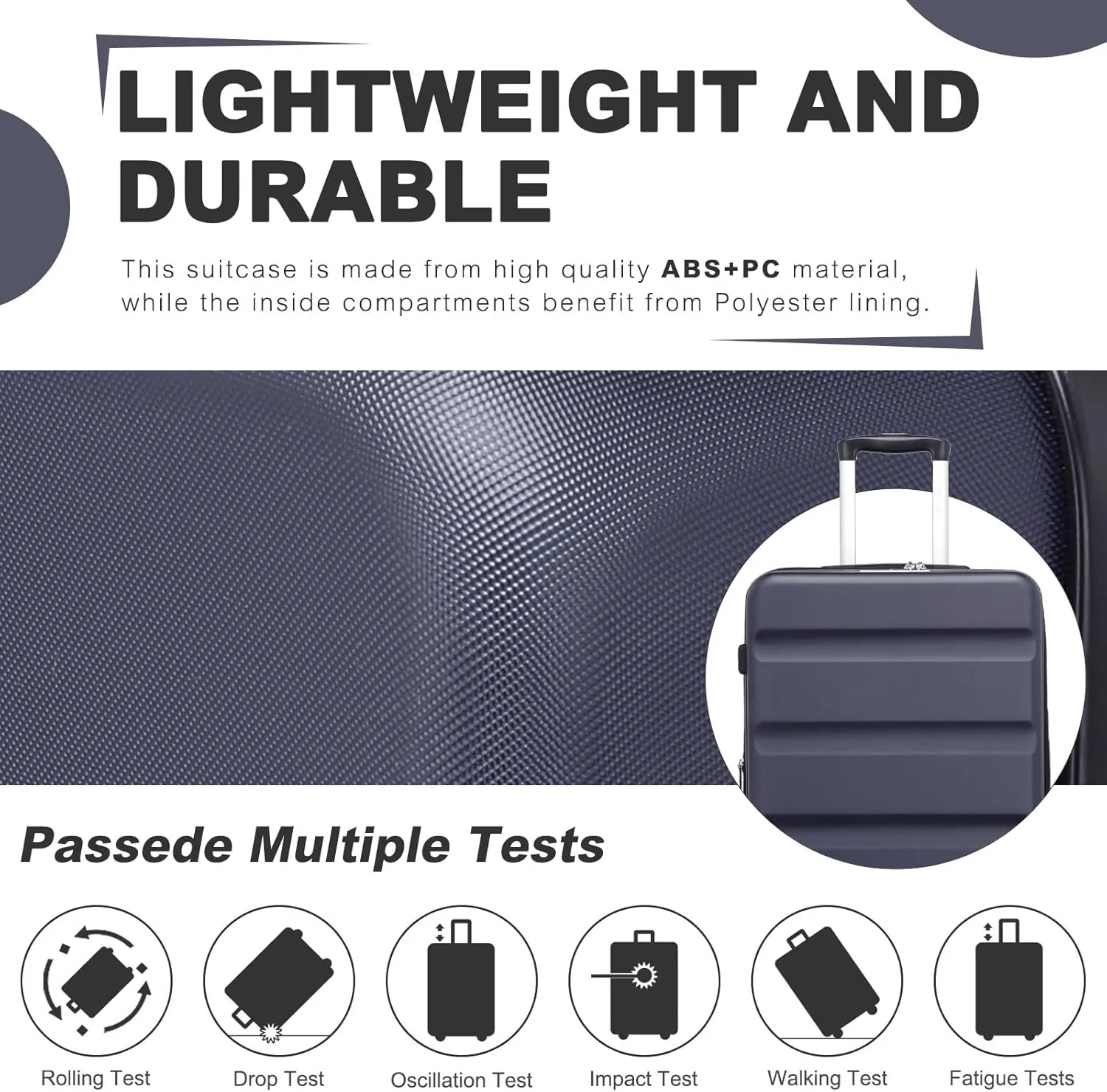 Kono Carry On Luggage 22x14x9 Airline Approved Lightweight Small Travel Suitcase with Spinner Wheels Hard Shell TSA Carry-On Navy