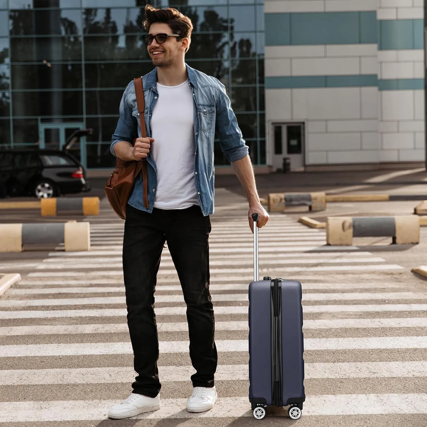 Kono Carry On Luggage 22x14x9 Airline Approved Lightweight Small Travel Suitcase with Spinner Wheels Hard Shell TSA Carry-On Navy