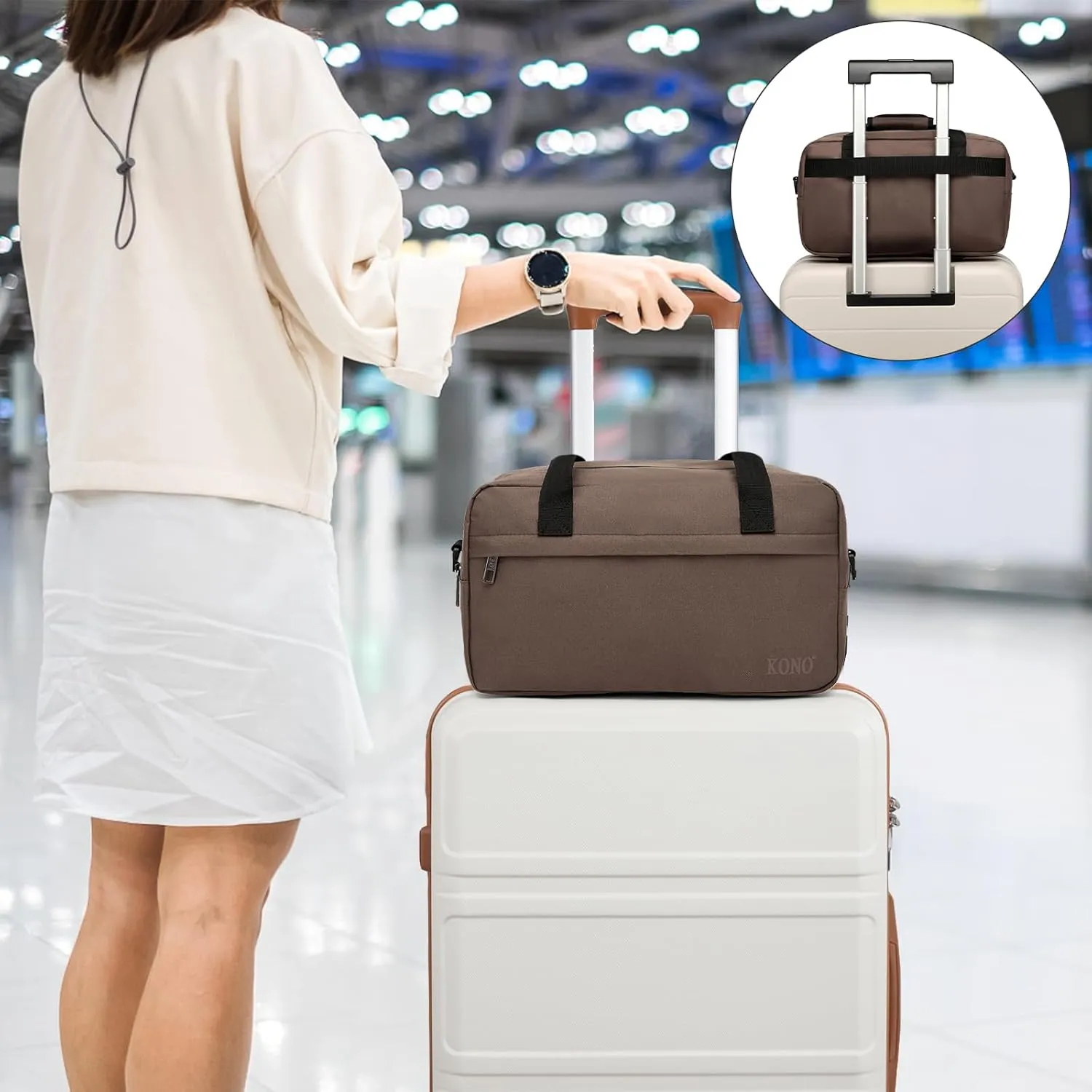 Kono Travel Duffel Bag 14L Under Seat Carry-on Bag Sports Tote Gym Bag Weekender Overnight Bags 13.78"x7.87"x7.87" Brown