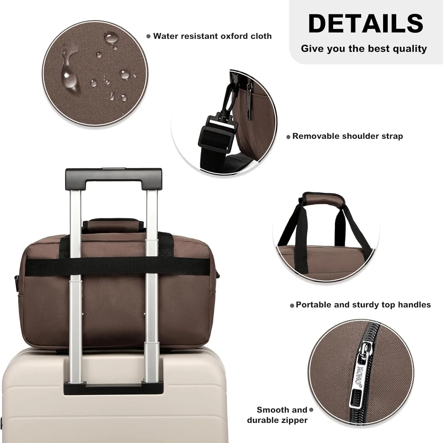 Kono Travel Duffel Bag 14L Under Seat Carry-on Bag Sports Tote Gym Bag Weekender Overnight Bags 13.78"x7.87"x7.87" Brown