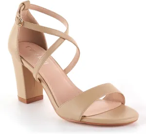 LALA IKAI Women’s Ankle Strap Heels Chunky Block Rhinestone Sandals 3 Inch Open Toe Heels Party Wedding Prom Shoes