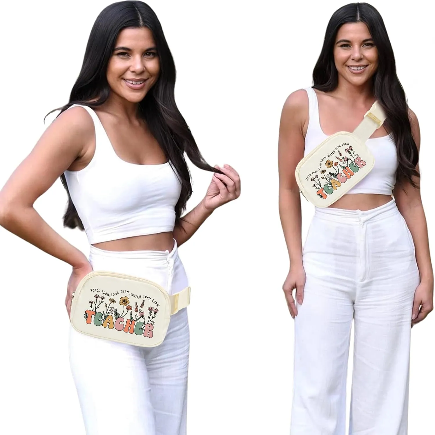 Lamyba Teacher Appreciation Gifts Teacher Gifts for Women Waterproof Fanny Pack for Women Adjustable Strap Waist Pack Crossbody Bag Lightweight Travel Bag for Teacher Beige