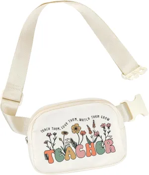 Lamyba Teacher Appreciation Gifts Teacher Gifts for Women Waterproof Fanny Pack for Women Adjustable Strap Waist Pack Crossbody Bag Lightweight Travel Bag for Teacher Beige