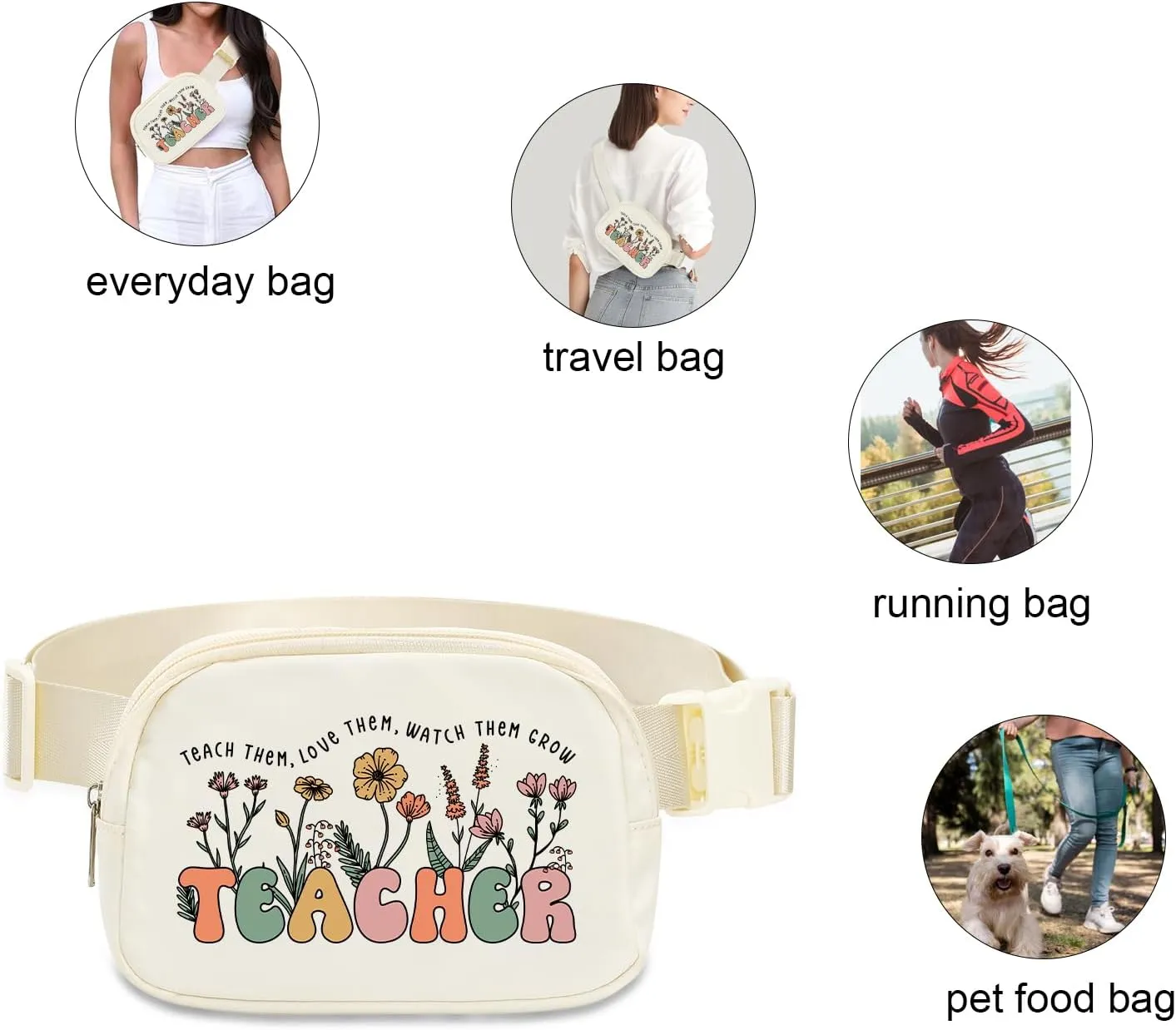Lamyba Teacher Appreciation Gifts Teacher Gifts for Women Waterproof Fanny Pack for Women Adjustable Strap Waist Pack Crossbody Bag Lightweight Travel Bag for Teacher Beige