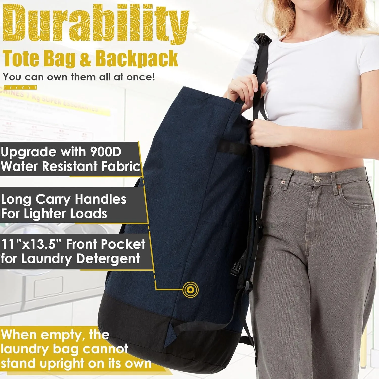 Laundry Backpack Bag 115L, Heavy Duty Laundry Bags with Shoulder Straps, Dirty Clothes Bag for College Dorm Essentials, Hamper Backpack for Travel, Laundromat, Apartment, Beach, Camping
