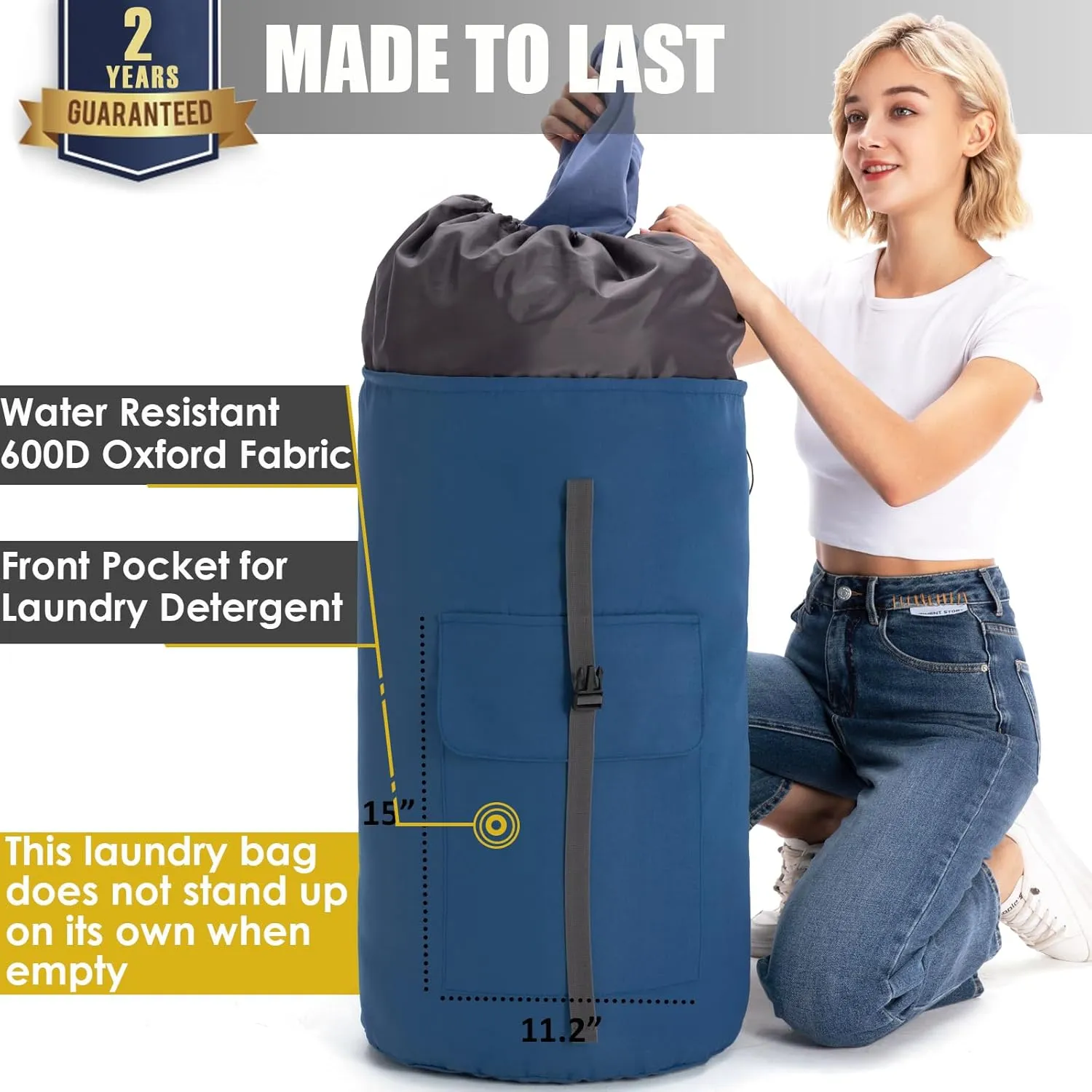 Laundry Bag Extra Large Heavy Duty, 115L Laundry Backpack with Padded Shoulder Strap, Dorm Room Essential for Guys, Navy Laundry Bags for College, XL Laundromat Bag, Laundry Duffle Bag for Camp