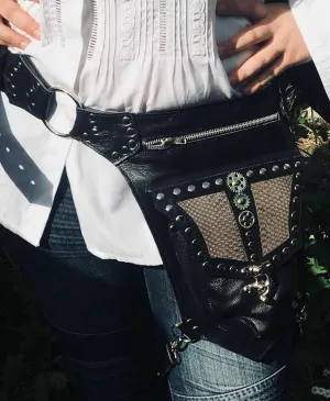 Leather & Python Steampunk Leg Bag Utility Pouch Belt holster Cycling Biker Cogs