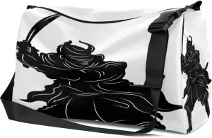 Leather Sport Gym Bag Japanese Samurai Pattern Weekender Bag for Women and Men Carry On Bag Warrior Travel Duffel Bag