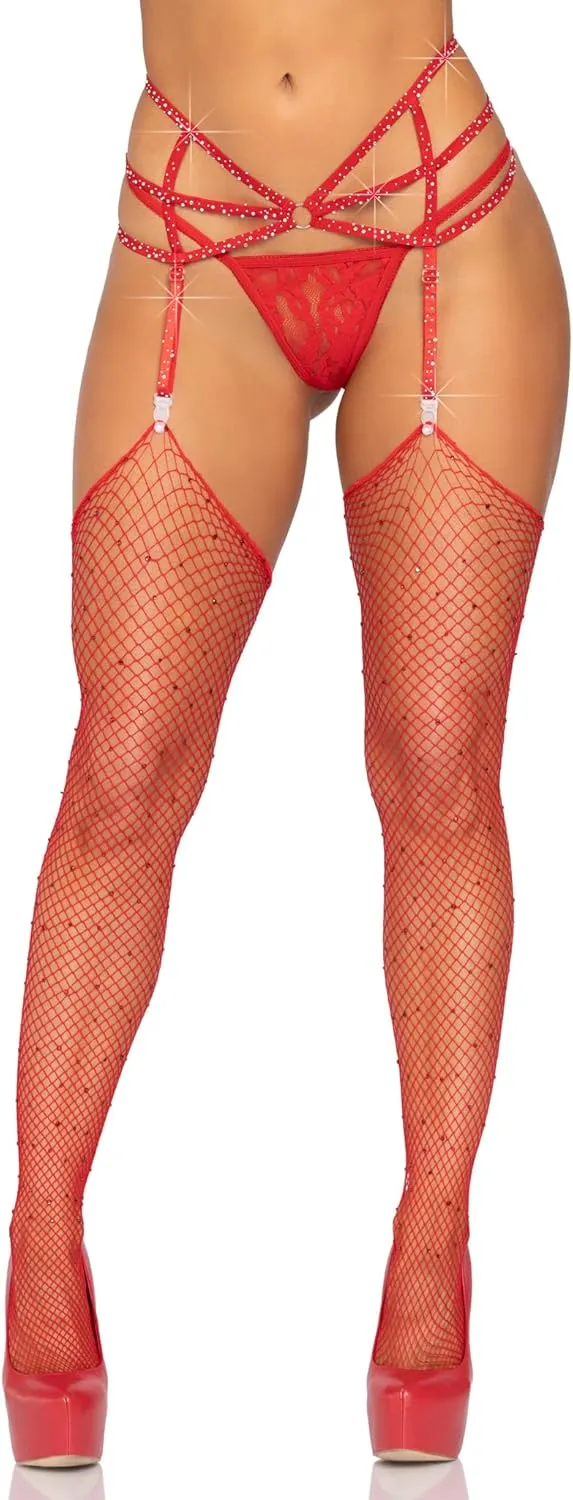 Leg Avenue womens Strappy Elastic Rhinestone Garter Belt