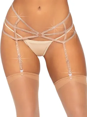 Leg Avenue womens Strappy Elastic Rhinestone Garter Belt