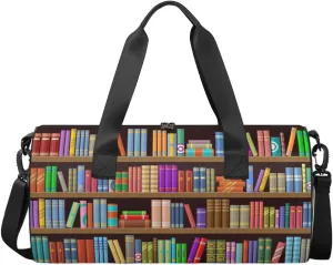 Library Book Bookcase Travel Duffel Bag Color Books Pattern Sports Gym Bag Men Women Sports Travel Luggage Bag 17.6”×9”×9 “ Duffel Bag Weekend Overnight Gym Bag Nvenient For Carrying
