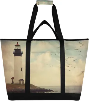 Lighthouse Reusable Insulated Lunchbox Cooler Bag, Leakproof Kitchen Grocery Bag Collapsible Portable Cooler Tote Bag for Picnic, Camping, Office, Travel