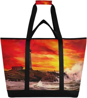 Lighthouse Reusable Insulated Lunchbox Cooler Bag, Leakproof Kitchen Grocery Bag Collapsible Portable Cooler Tote Bag for Picnic, Camping, Office, Travel