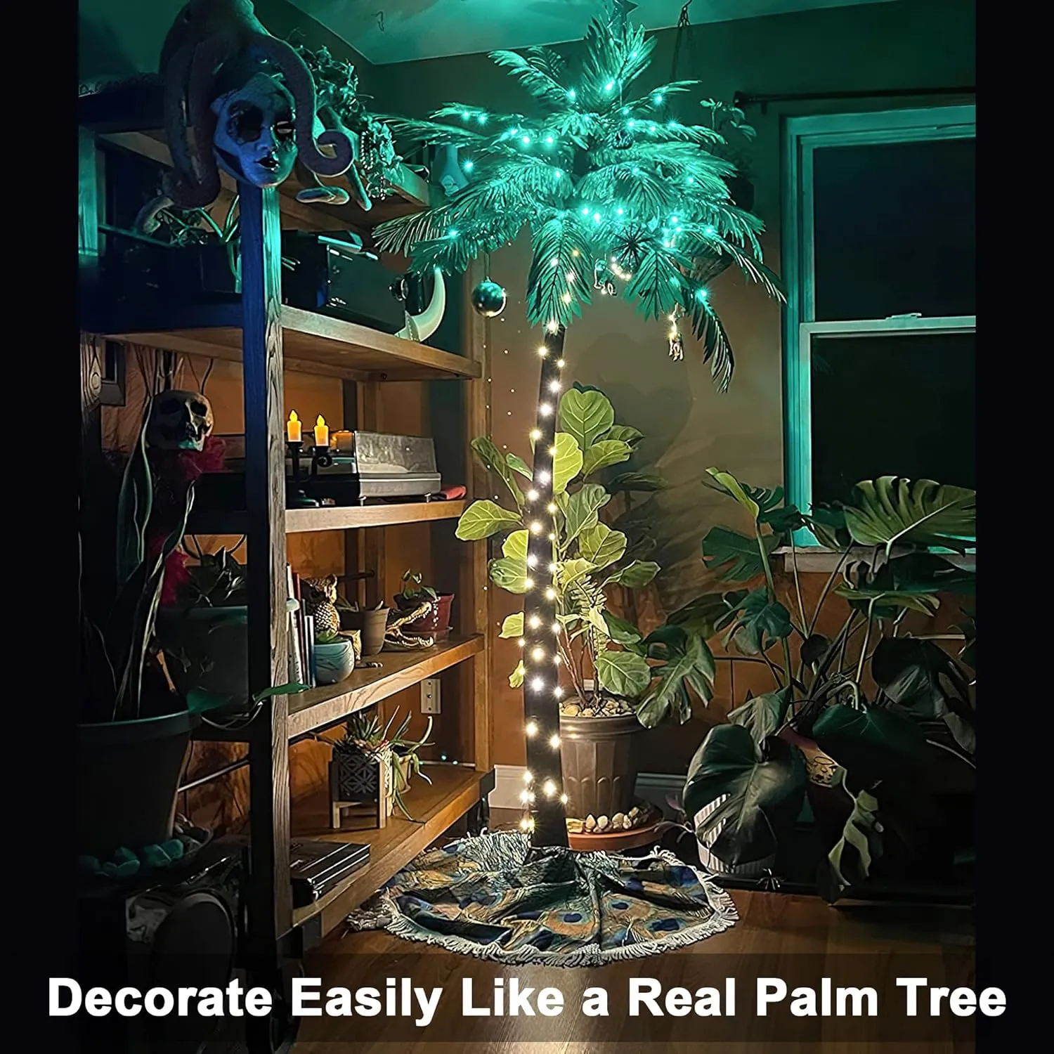 Lightshare 5FT Artificial Lighted Palm Tree, 56LED Lights, Decoration for Home,Party, Christmas, Nativity, Outside Patio