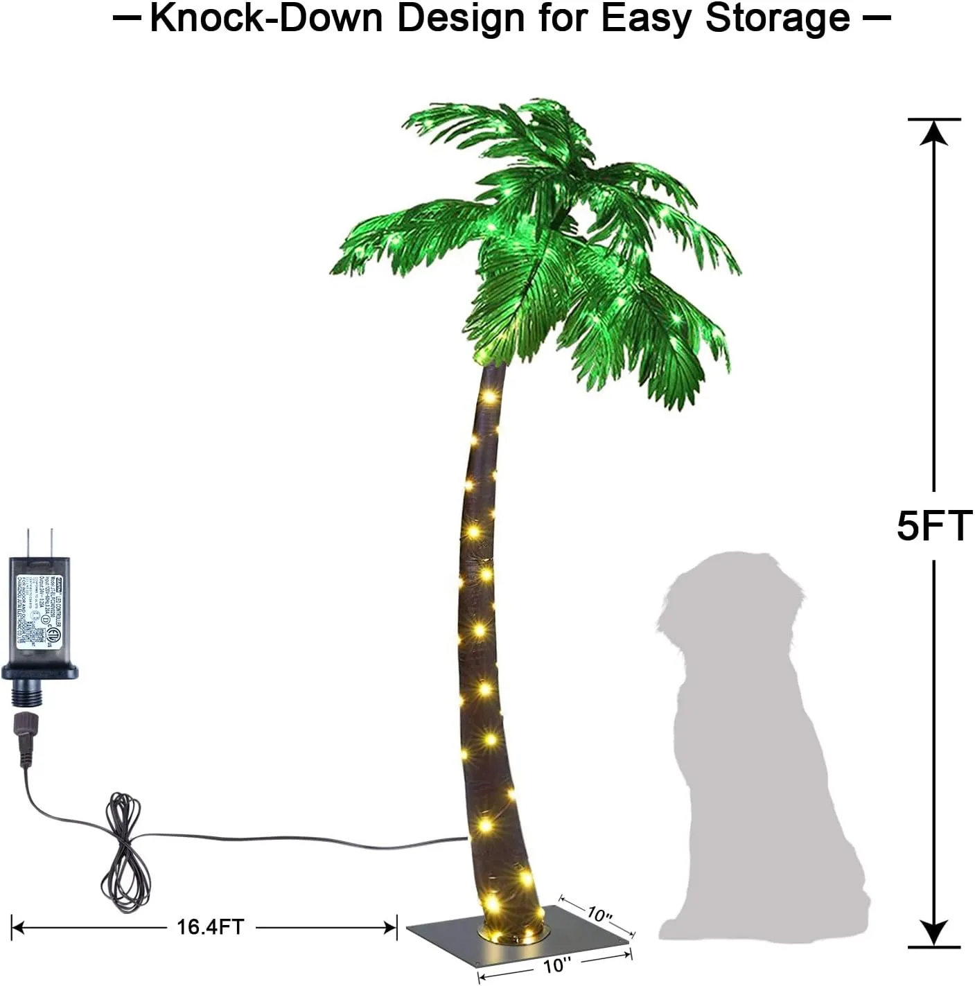 Lightshare 5FT Artificial Lighted Palm Tree, 56LED Lights, Decoration for Home,Party, Christmas, Nativity, Outside Patio