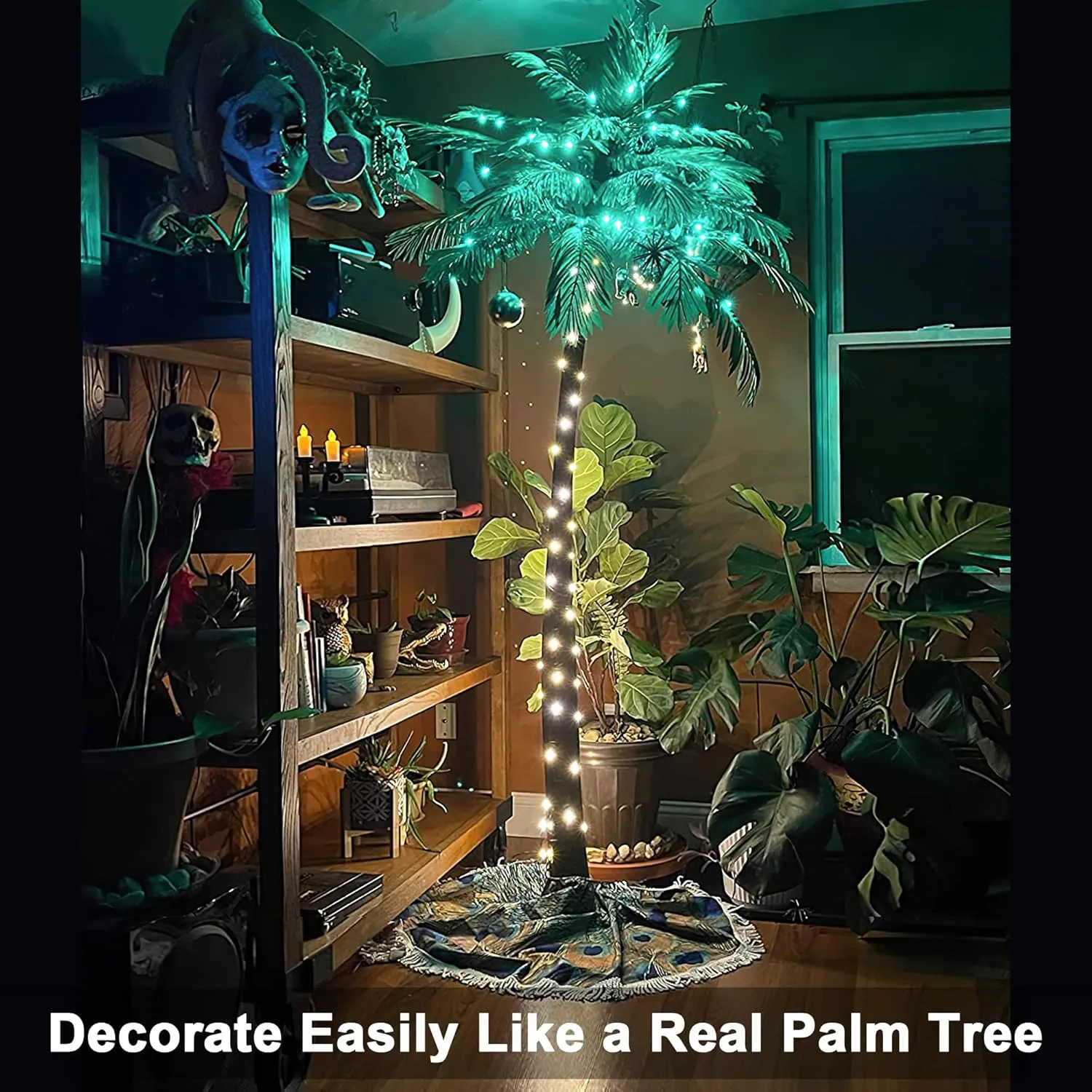 Lightshare 5FT Artificial Lighted Palm Tree, 56LED Lights, Decoration for Home,Party, Christmas, Nativity, Outside Patio