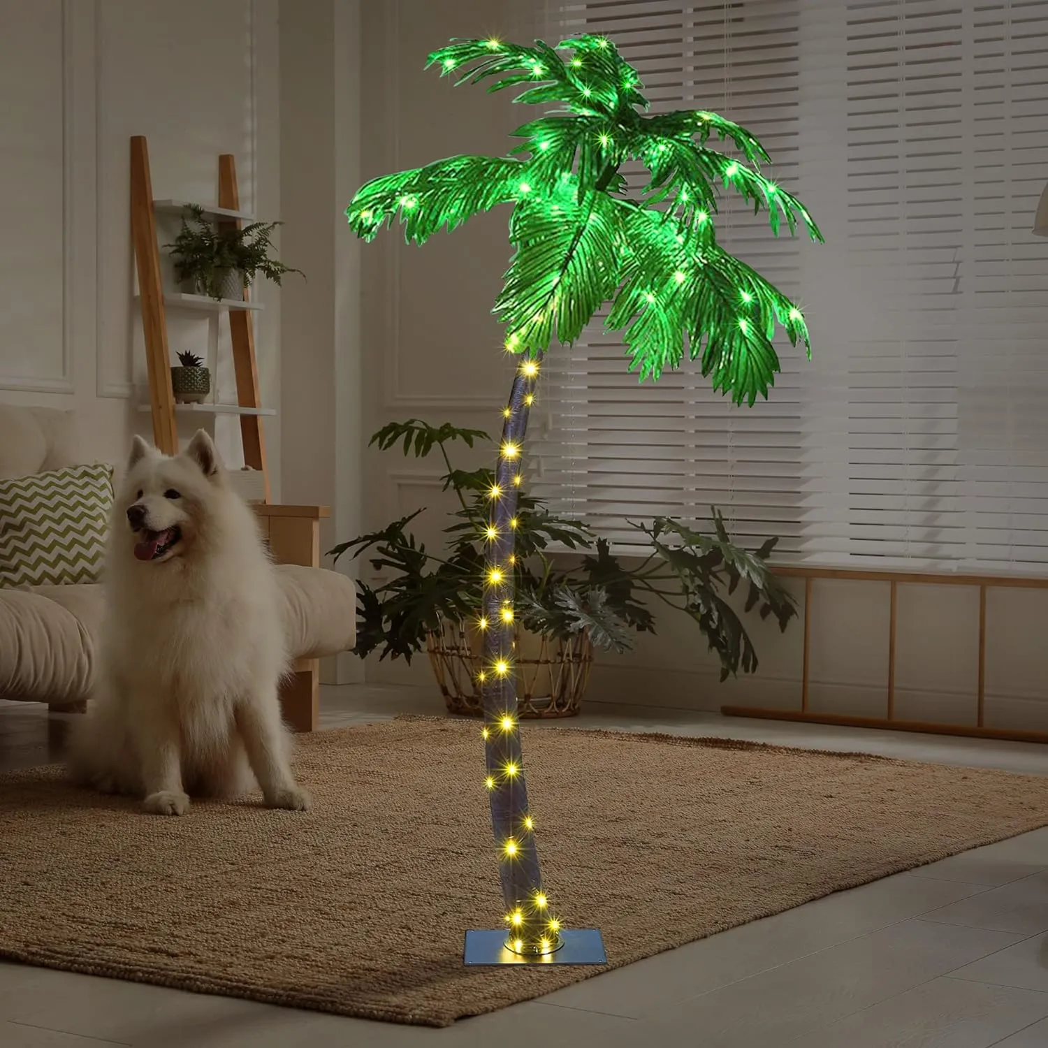 Lightshare 5FT Artificial Lighted Palm Tree, 56LED Lights, Decoration for Home,Party, Christmas, Nativity, Outside Patio