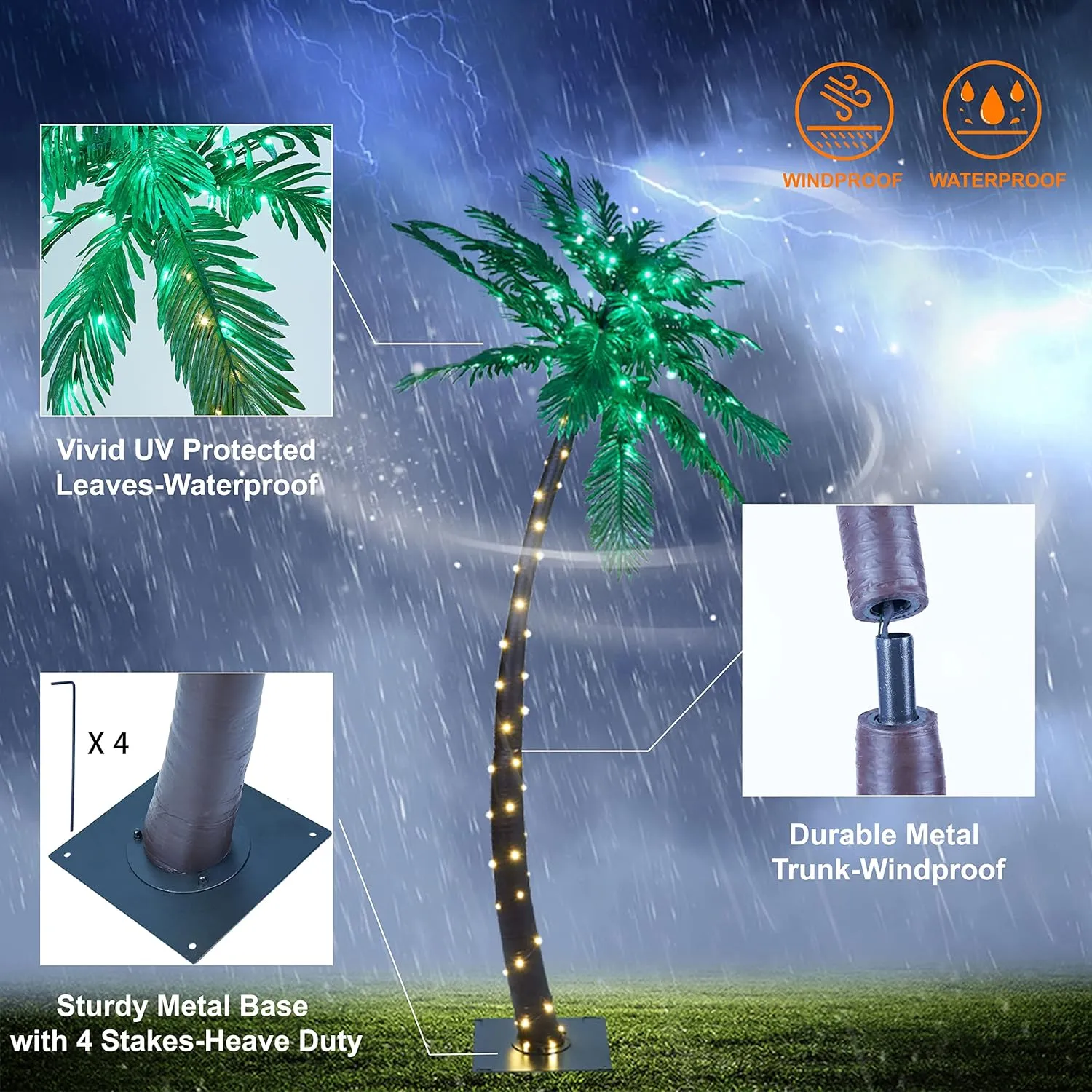 Lightshare 5FT Artificial Lighted Palm Tree, 56LED Lights, Decoration for Home,Party, Christmas, Nativity, Outside Patio