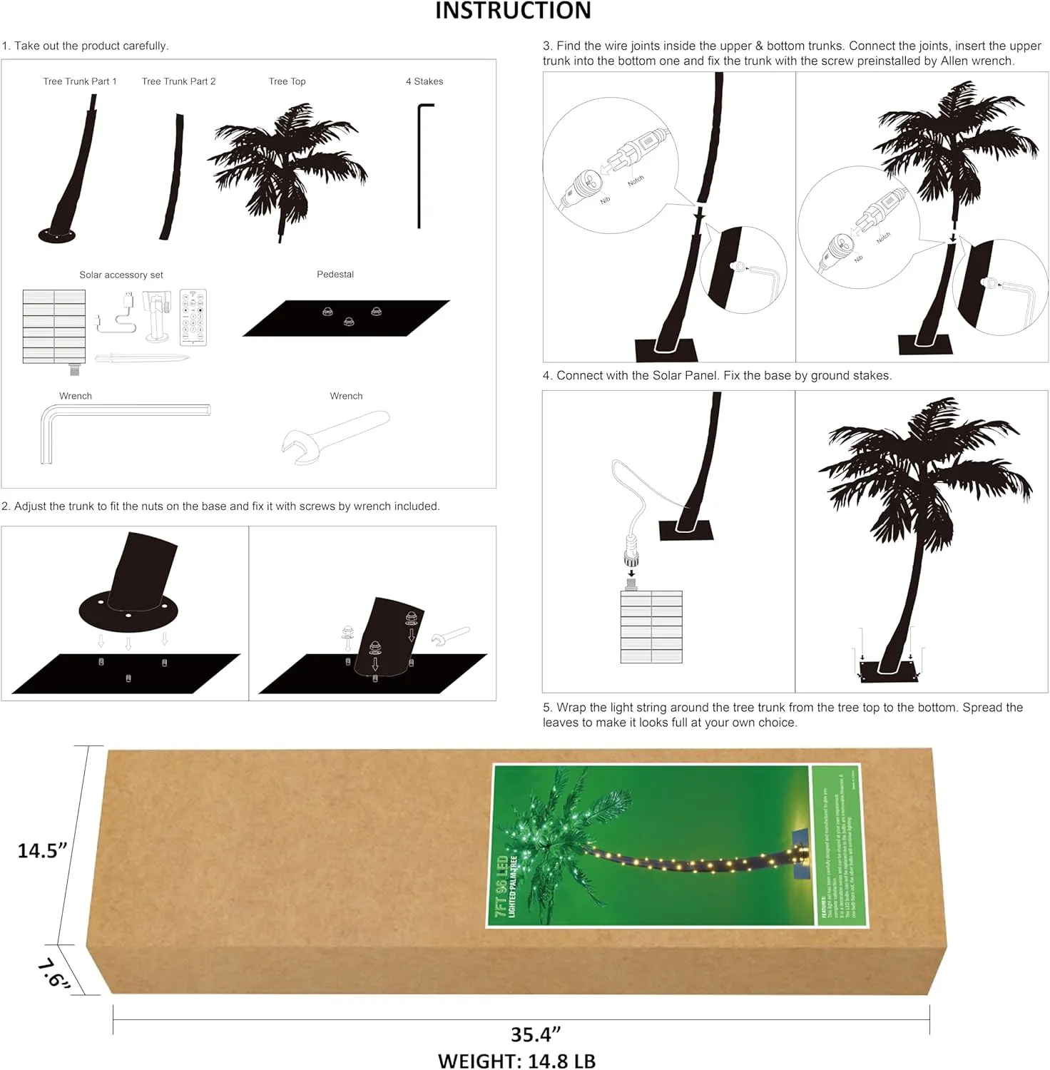 Lightshare 7 Feet Palm Tree, 96LED Lights, Decoration for Home, Party, Christmas, Nativity, Outdoor Patio
