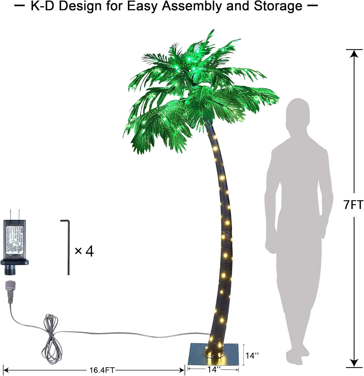 Lightshare 7 Feet Palm Tree, 96LED Lights, Decoration for Home, Party, Christmas, Nativity, Outdoor Patio