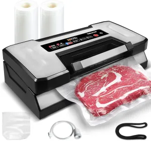 Liquid Vacuum Sealer Machine, 90Kpa Vacuum Sealer Machine Preservation Dry/Moist/Liquid Modes, LED Indicator Light, Handle Locked Design, Built-in Cutter and Bag Storage, Removable Drip Tray