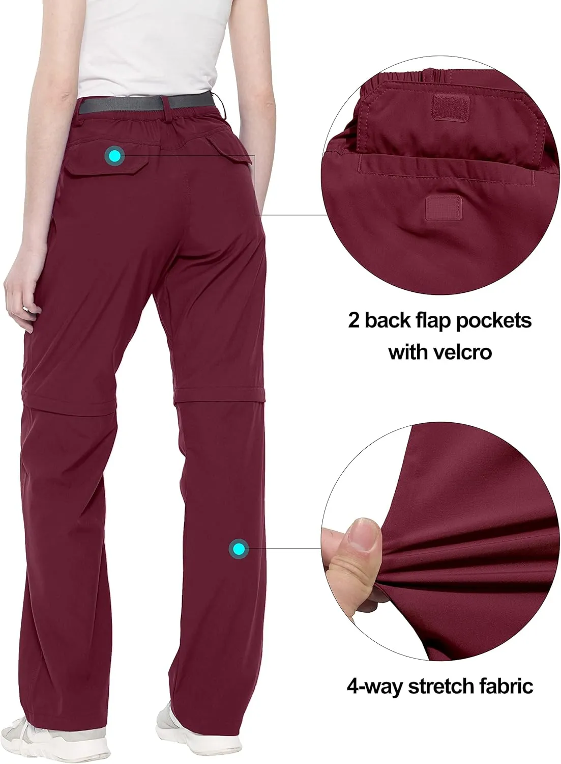 Little Donkey Andy Women's Convertible Hiking Pants Quick Dry Zip Off Shorts Lightweight Fishing Travel Trousers