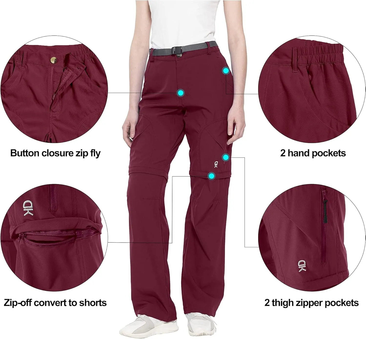 Little Donkey Andy Women's Convertible Hiking Pants Quick Dry Zip Off Shorts Lightweight Fishing Travel Trousers