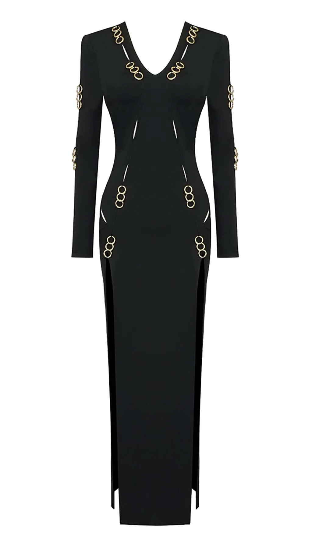 Long Sleeve EmbelliShed Maxi Dress In Black