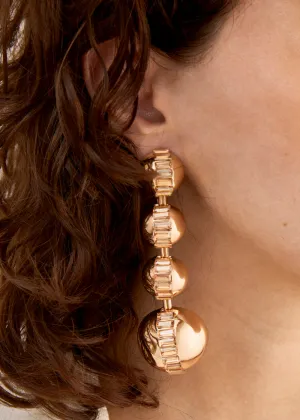 LONG SPHERE EARRINGS SHINY GOLD CLIP