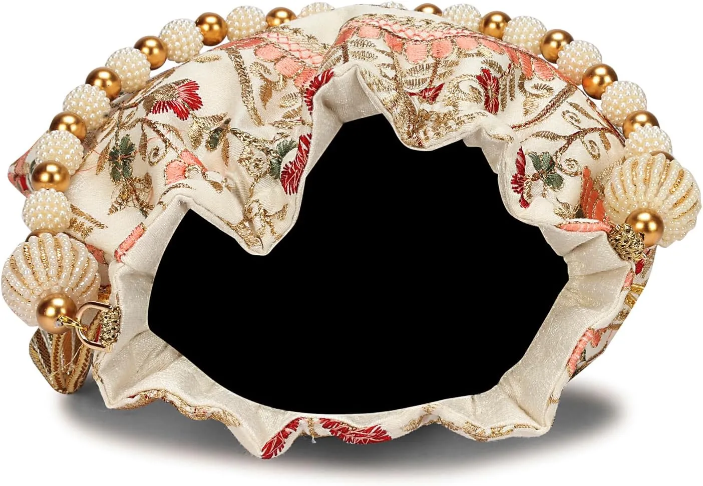 LONGING TO BUY Indian Embroidered Pearl Potli Bag For Women, Sequence Design with Tassel, Wedding Potli Bags