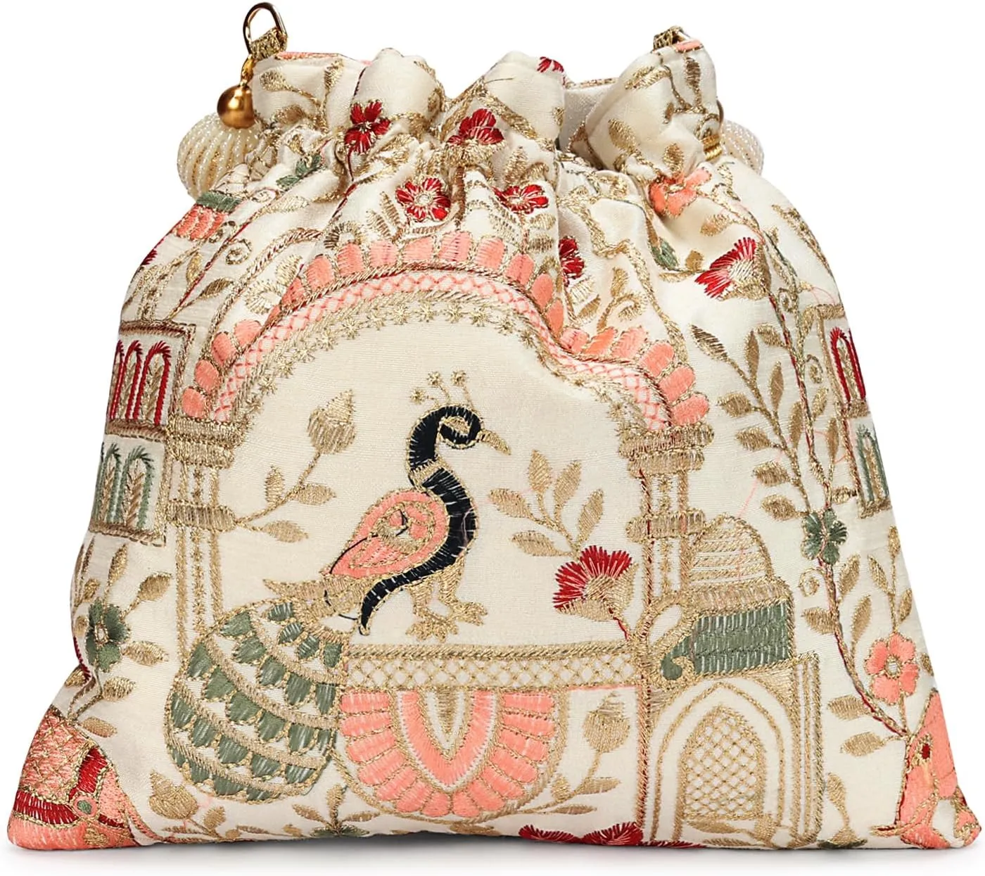 LONGING TO BUY Indian Embroidered Pearl Potli Bag For Women, Sequence Design with Tassel, Wedding Potli Bags