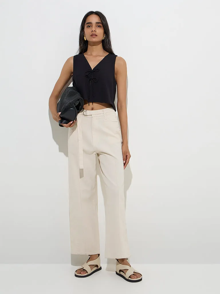 LOV Beige High-Rise Cotton-Blend Trousers with Belt