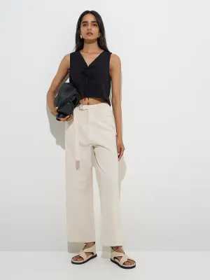 LOV Beige High-Rise Cotton-Blend Trousers with Belt