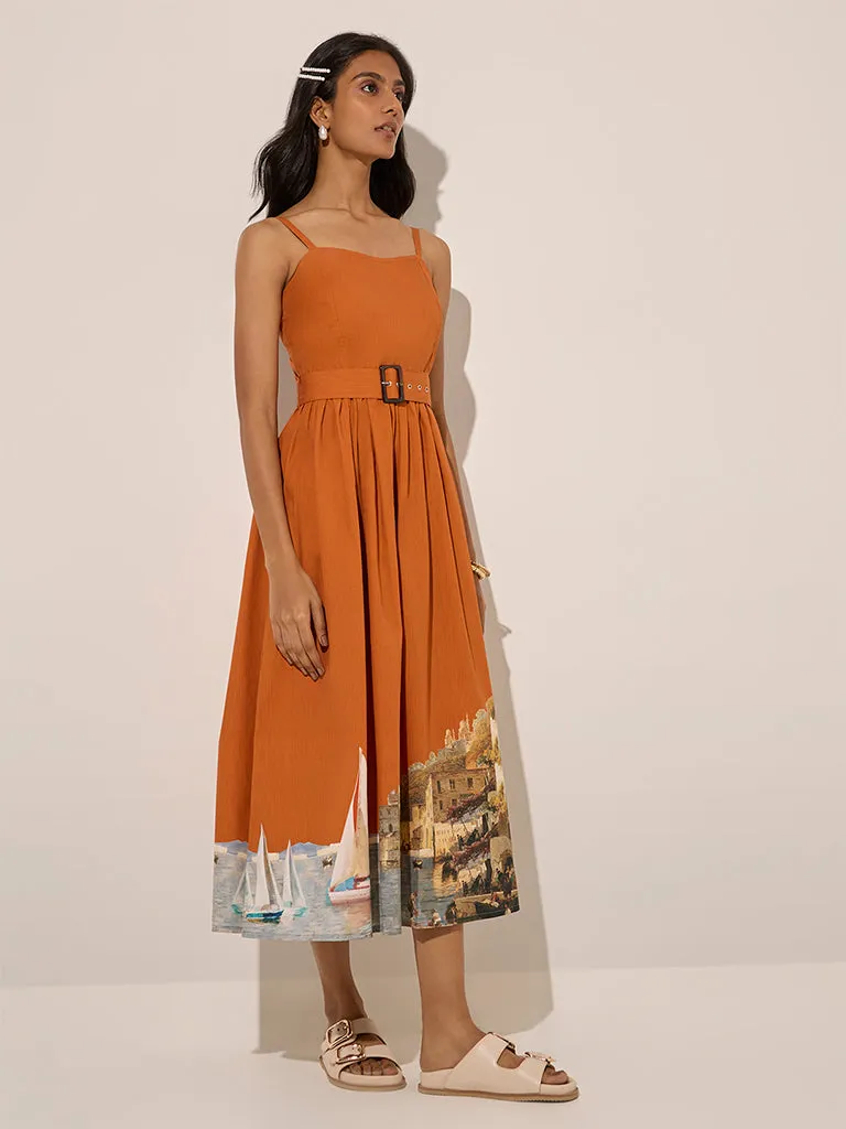 LOV Orange Sail-Themed A-Line Dress with Belt