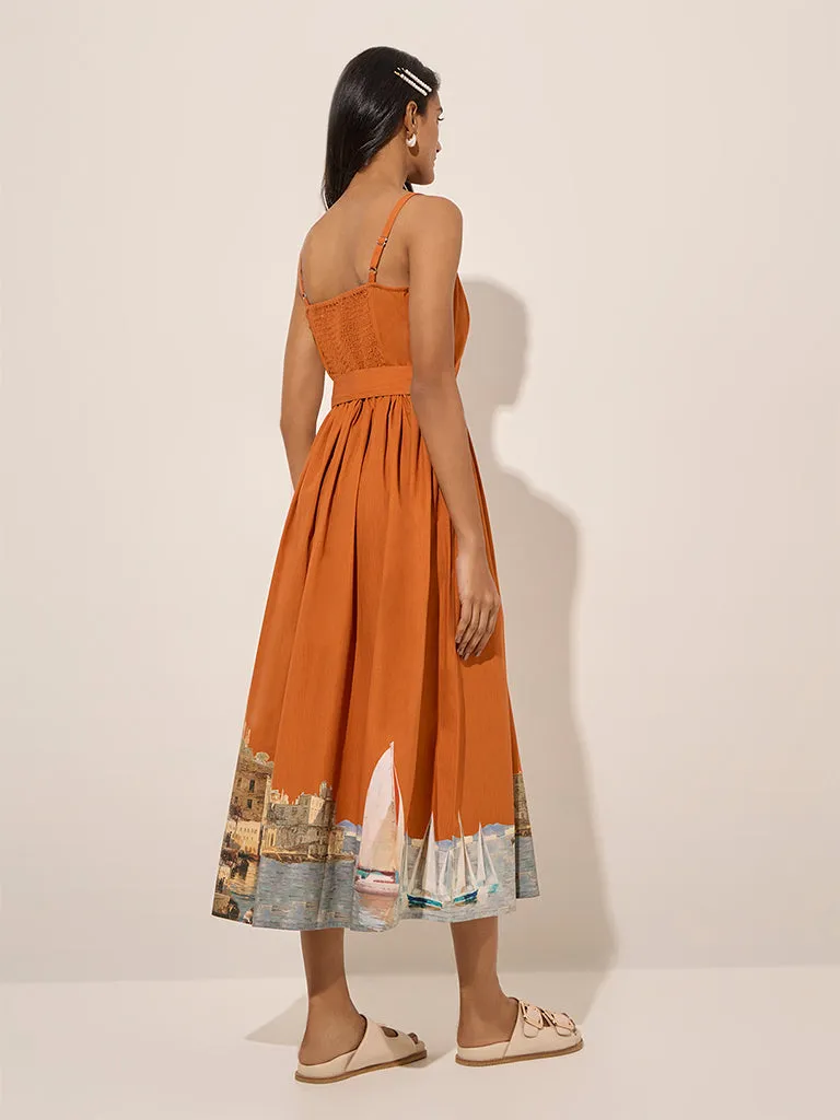 LOV Orange Sail-Themed A-Line Dress with Belt