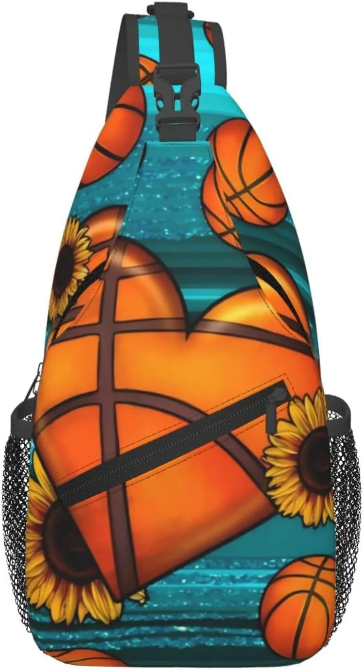Love Lips Leopard Basketball Chest Bags Crossbody Sling Bag Shoulder Bag Travel Hiking Daypack For Men Women