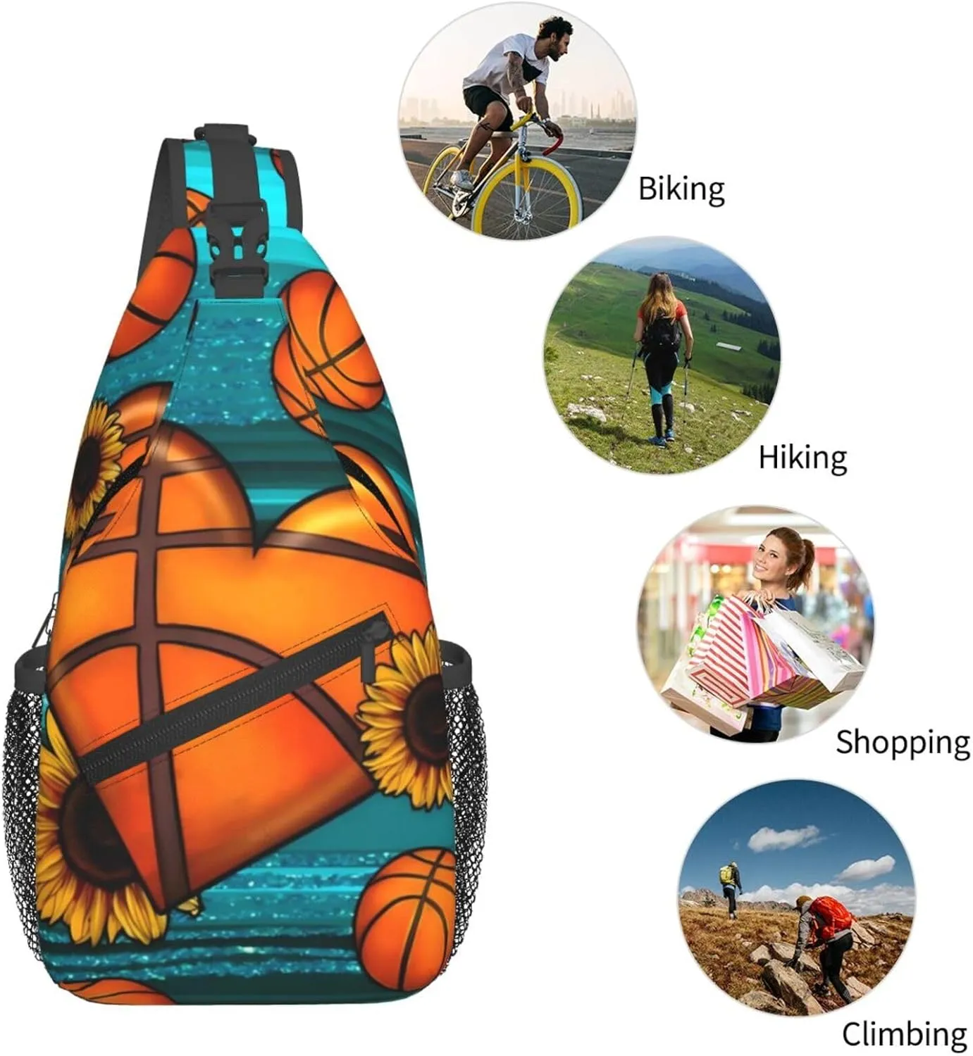 Love Lips Leopard Basketball Chest Bags Crossbody Sling Bag Shoulder Bag Travel Hiking Daypack For Men Women