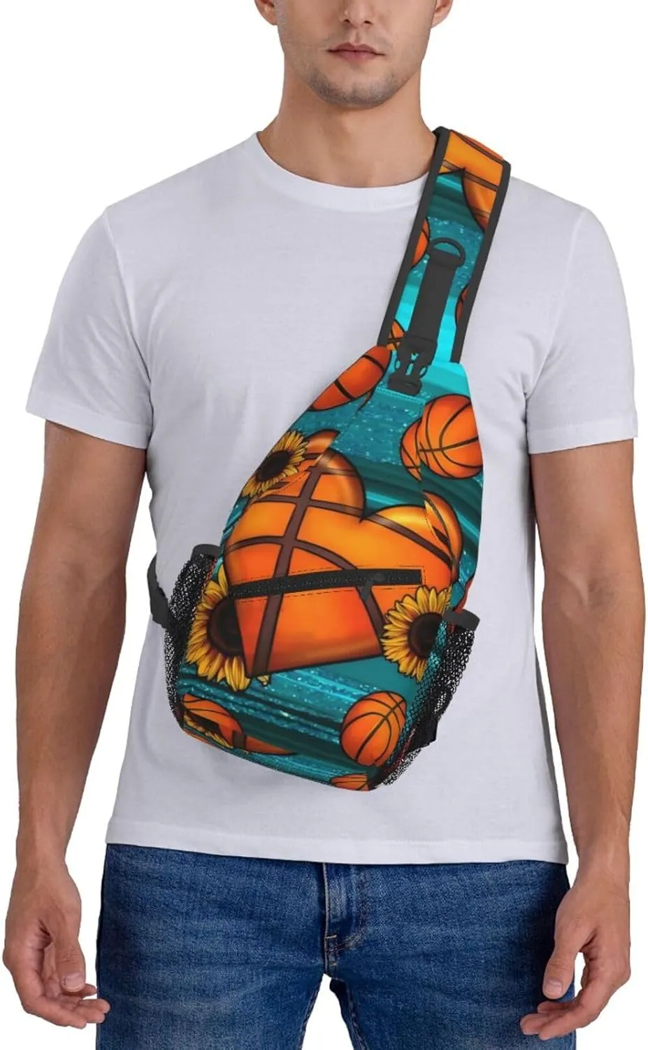 Love Lips Leopard Basketball Chest Bags Crossbody Sling Bag Shoulder Bag Travel Hiking Daypack For Men Women
