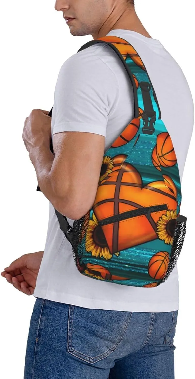 Love Lips Leopard Basketball Chest Bags Crossbody Sling Bag Shoulder Bag Travel Hiking Daypack For Men Women