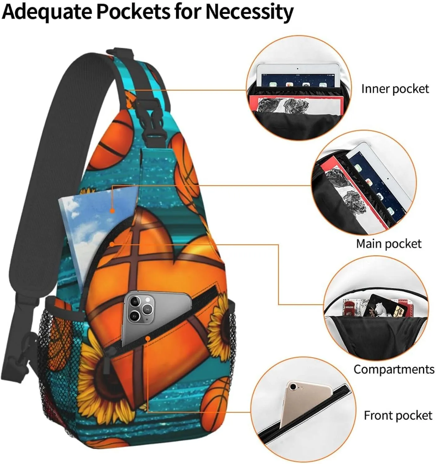 Love Lips Leopard Basketball Chest Bags Crossbody Sling Bag Shoulder Bag Travel Hiking Daypack For Men Women