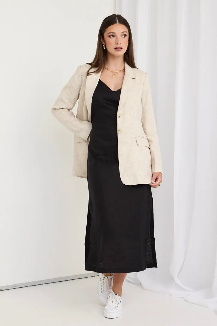 Lulu Black Linen Strappy Midi Dress