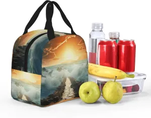 Lunch Bag for Women Men Divided Sea Pathway LunchBox Portable Insulated Lunch Box Reusable Tote Bags for Work