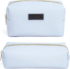 MAANGE Small Makeup Bag 2 PCS Cosmetic Bags for Women Travel Makeup Pouch Leather Make up Bag for Purse Portable Zipper Pouch Cute Aesthetic Preppy Stuff- Blue