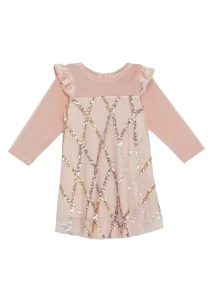 Mabel   Honey- Pink Velvet & Sequin Dress