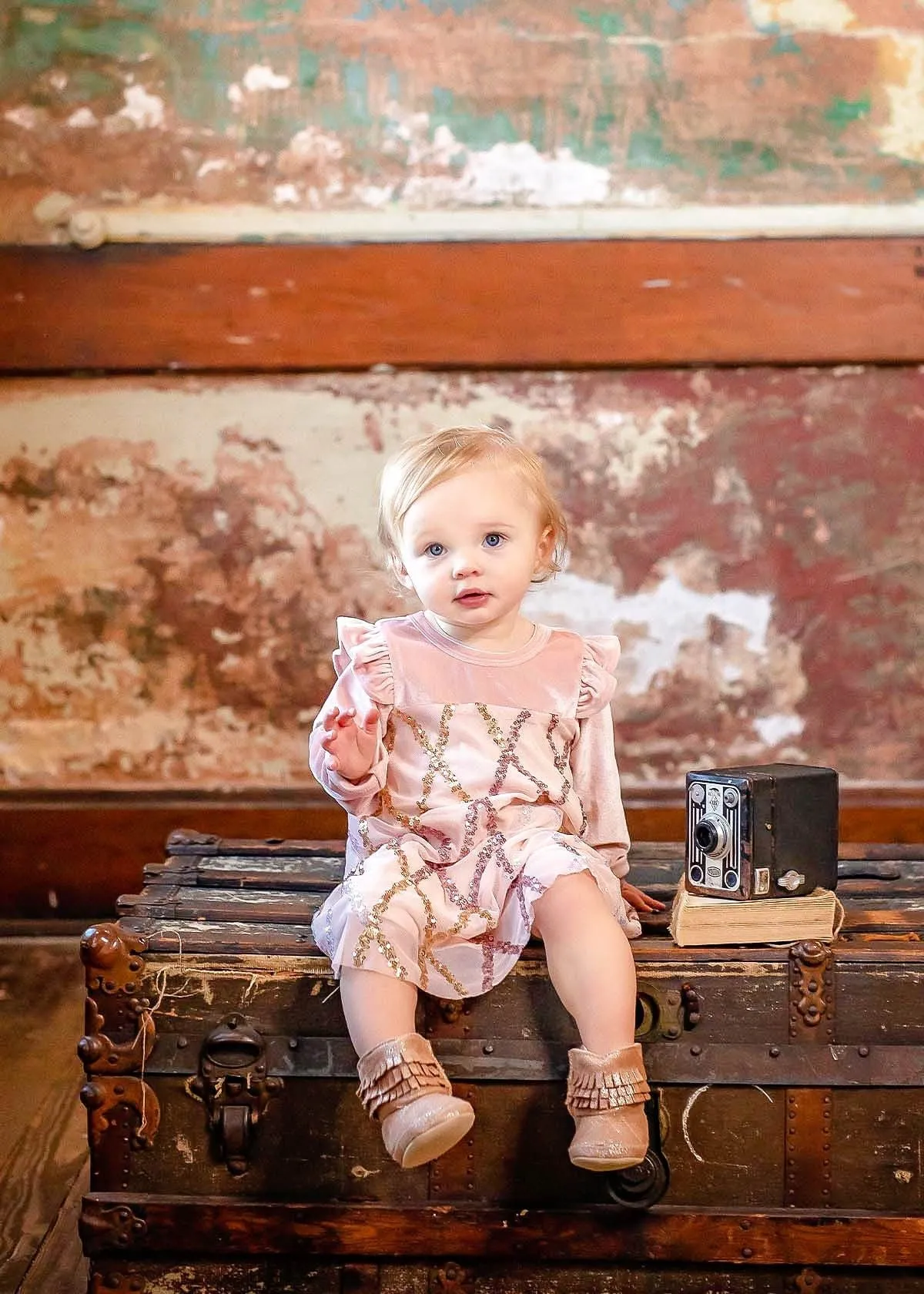 Mabel   Honey- Pink Velvet & Sequin Dress