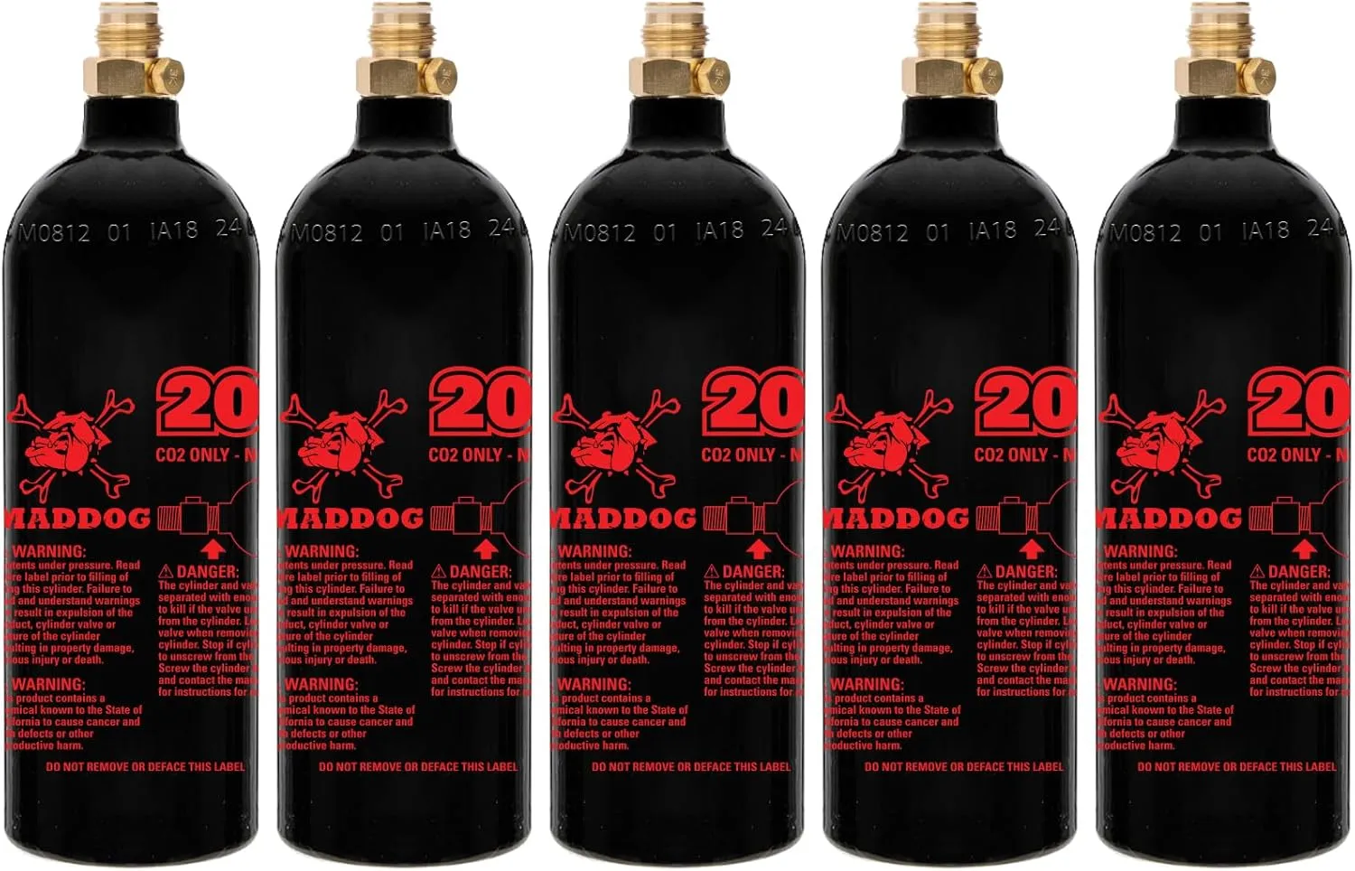 Maddog 20 Oz Refillable Aluminum CO2 Paintball Tank - Ships Empty - 5 Pack