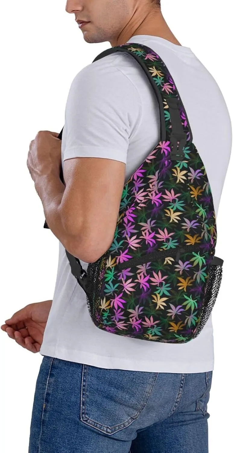 Marijuana Leaf Leaves Chest Bags Crossbody Sling Bag Shoulder Bag Travel Hiking Daypack For Men Women