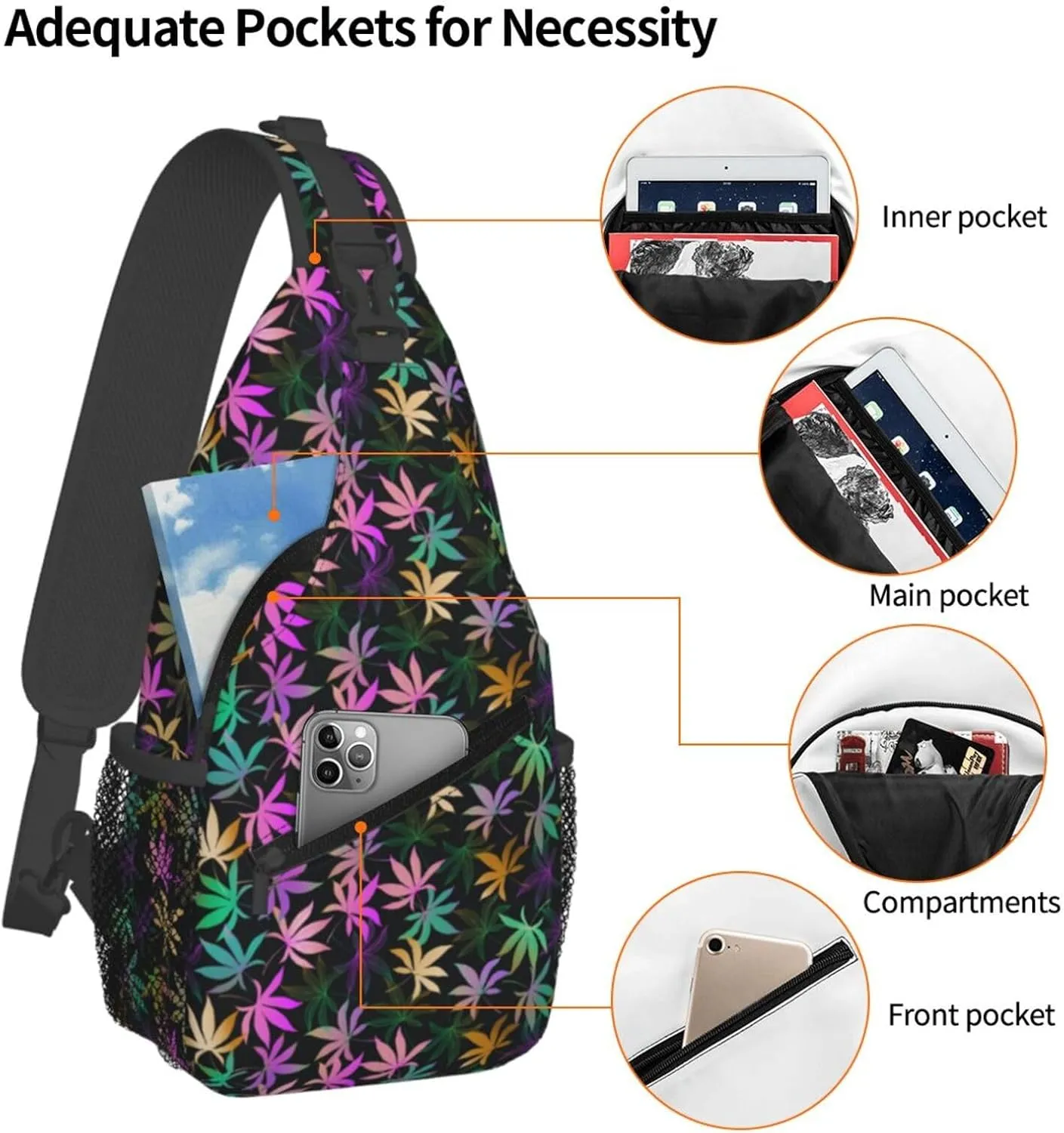 Marijuana Leaf Leaves Chest Bags Crossbody Sling Bag Shoulder Bag Travel Hiking Daypack For Men Women