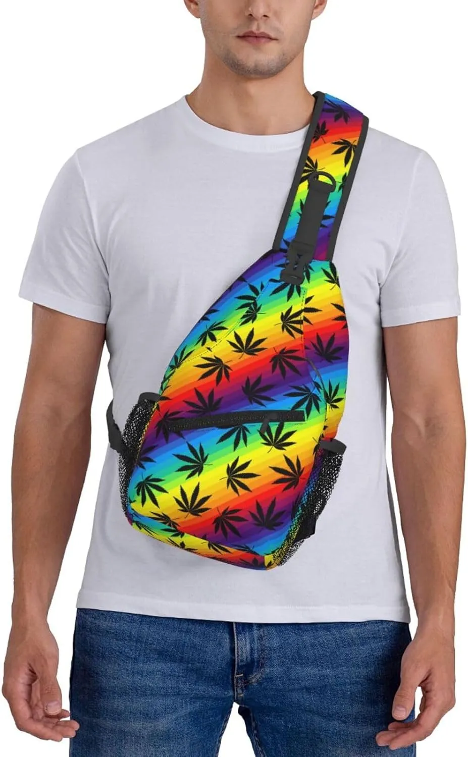 Marijuana Weed Leaf Chest Bags Crossbody Sling Bag Shoulder Bag Travel Hiking Daypack For Men Women